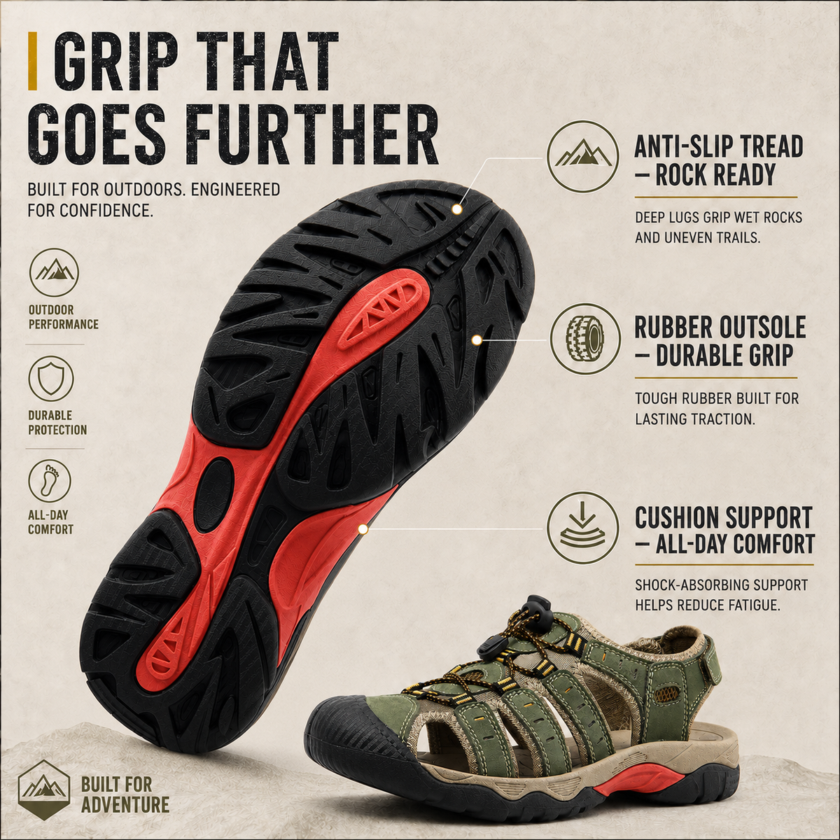 Breathable Outdoor Sandals for Men, Open Toe, Waterproof, Beach, Hiking, Summer, Trekking, Comfortable, Sporty | Sansoti