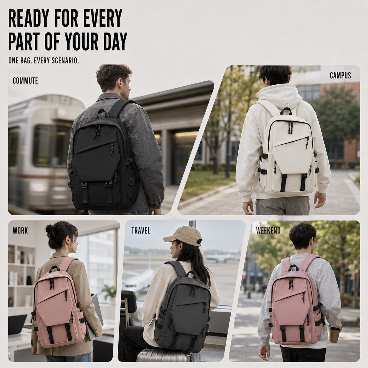 Laptop-Rucksack 15 Zoll mit großem Volumen, Schul-, Arbeits- und Reiserucksack für den Alltag mit gepolsterten Schulterriemen | Sansoti