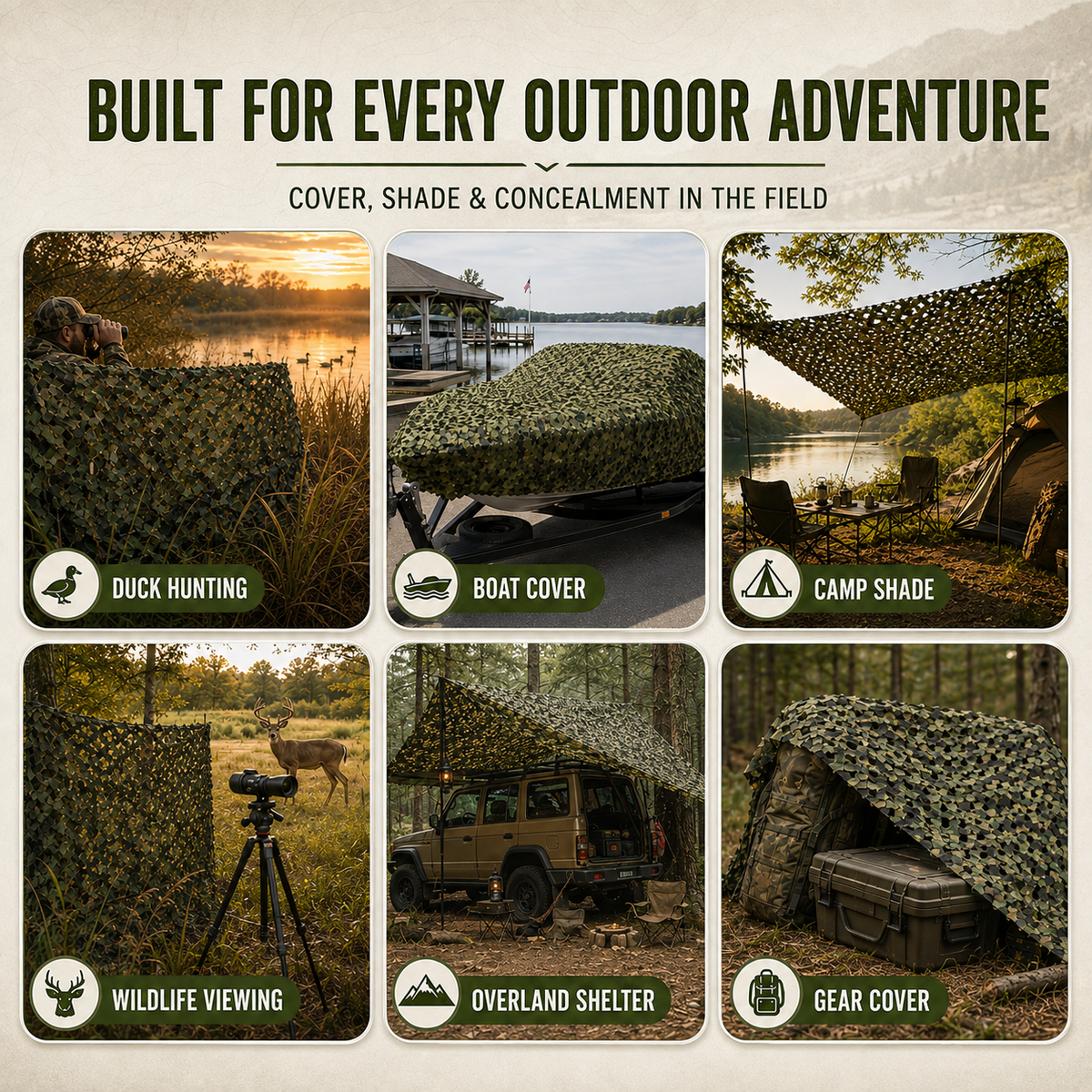 Camouflage-Schattennetz auf Rolle aus Nylon-Mesh als Sonnenschutz, Gartenabgrenzung, Abdeckung, Outdoor-, Jagd- und Gartendekoration | Sansoti