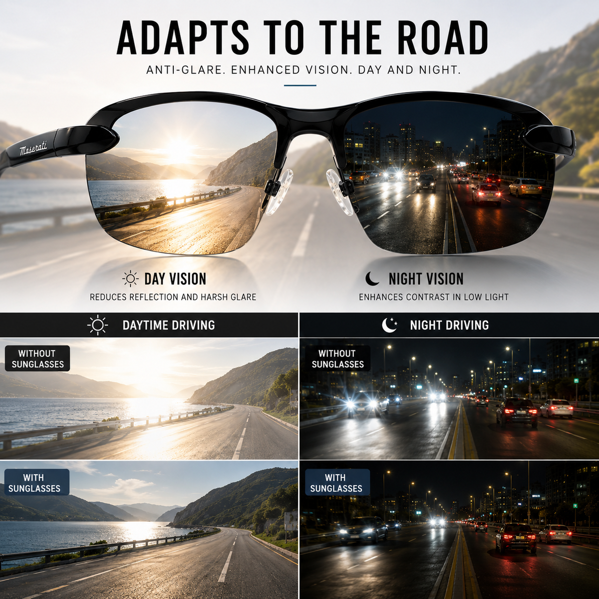 Lightweight Polarized Sunglasses Half-Frame Photochromic UV400 Protection Sports Cycling Driving | Sansoti