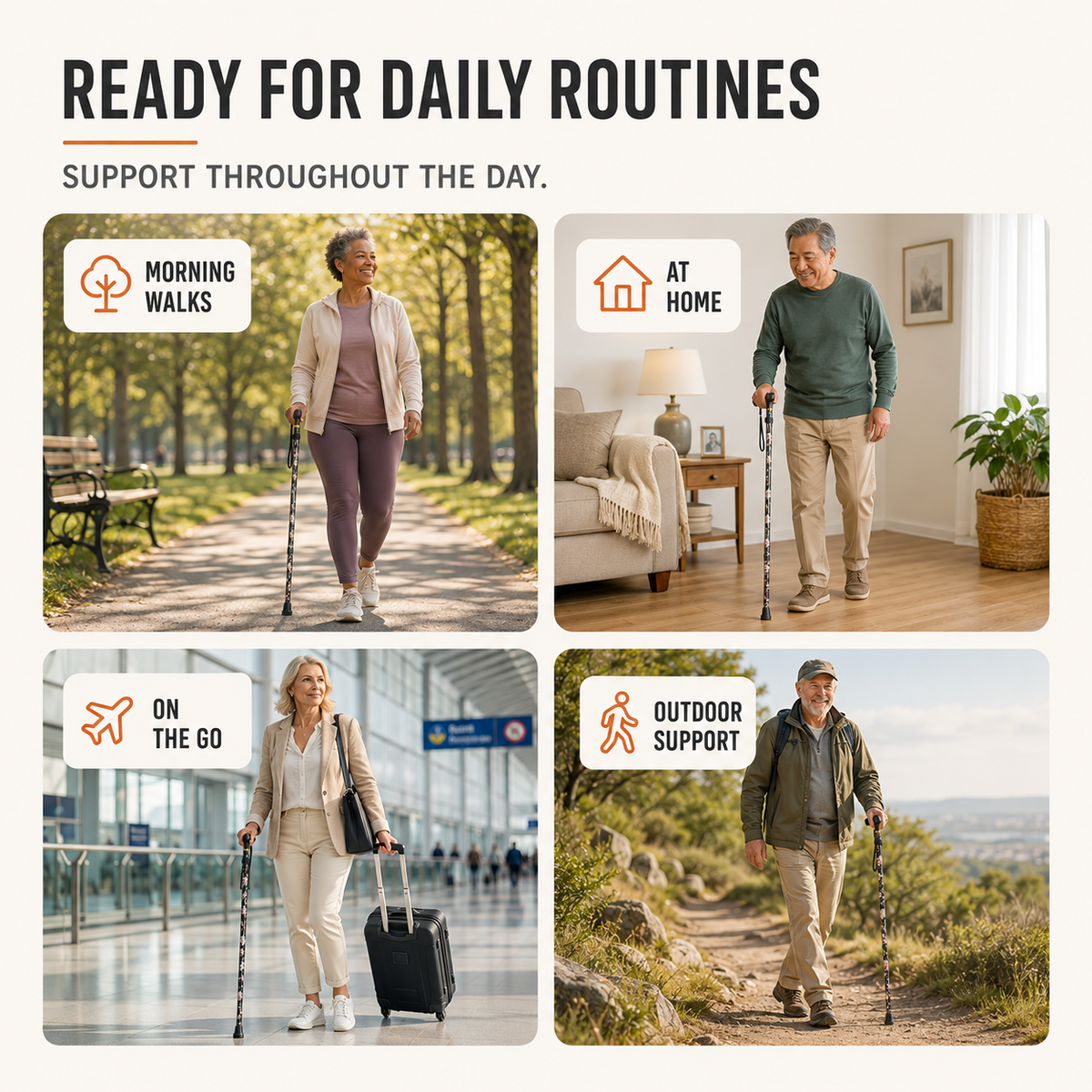 Folding Walking Stick with Floral Pattern Height-Adjustable for Women and Seniors Extra-Comfort Walking Aid | Sansoti