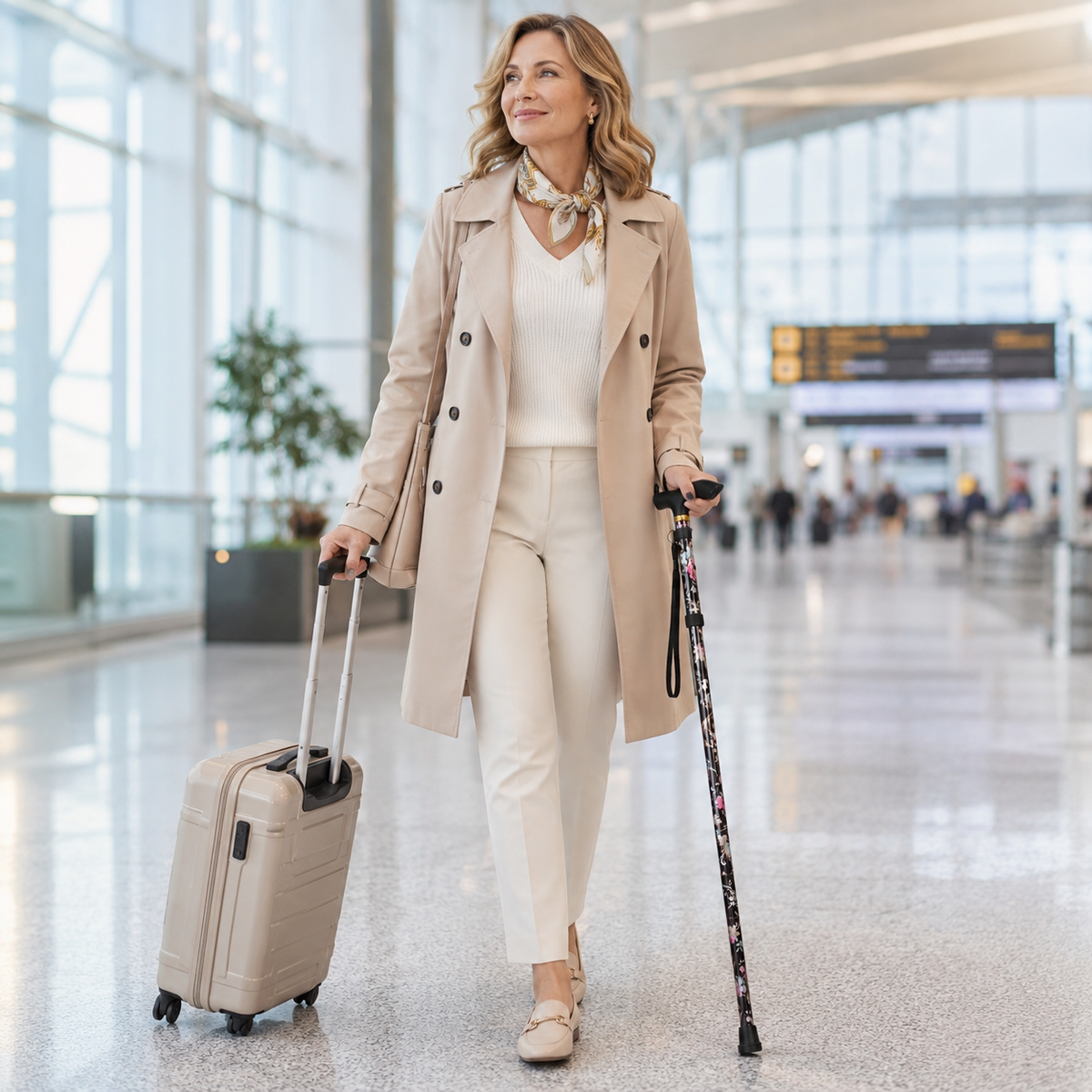 Folding Walking Stick with Floral Pattern Height-Adjustable for Women and Seniors Extra-Comfort Walking Aid | Sansoti