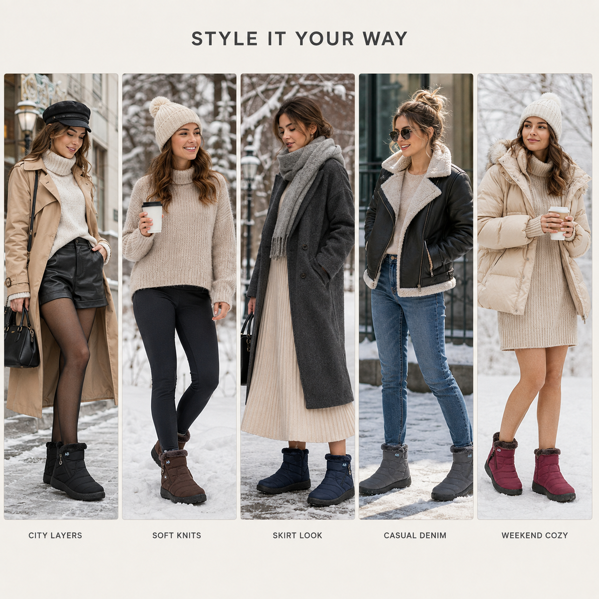 Wasserdichte Winterstiefeletten Damen Warm gefüttert Rutschfeste Sohle Seitlicher Reißverschluss Schneestiefel Bequem Outdoor | Sansoti