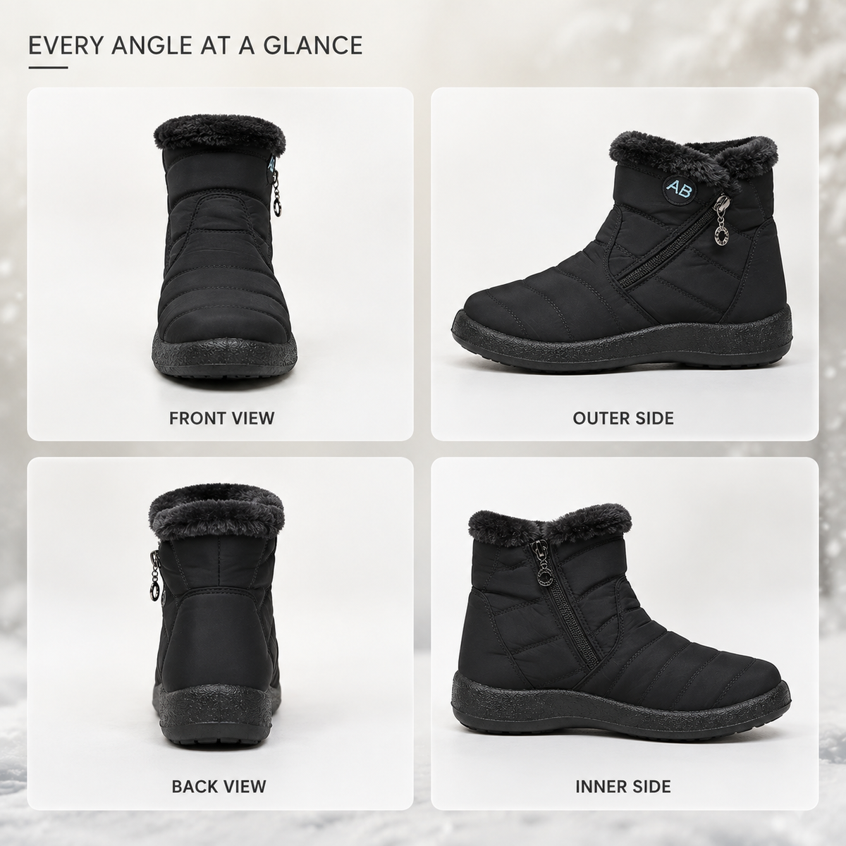 Wasserdichte Winterstiefeletten Damen Warm gefüttert Rutschfeste Sohle Seitlicher Reißverschluss Schneestiefel Bequem Outdoor | Sansoti