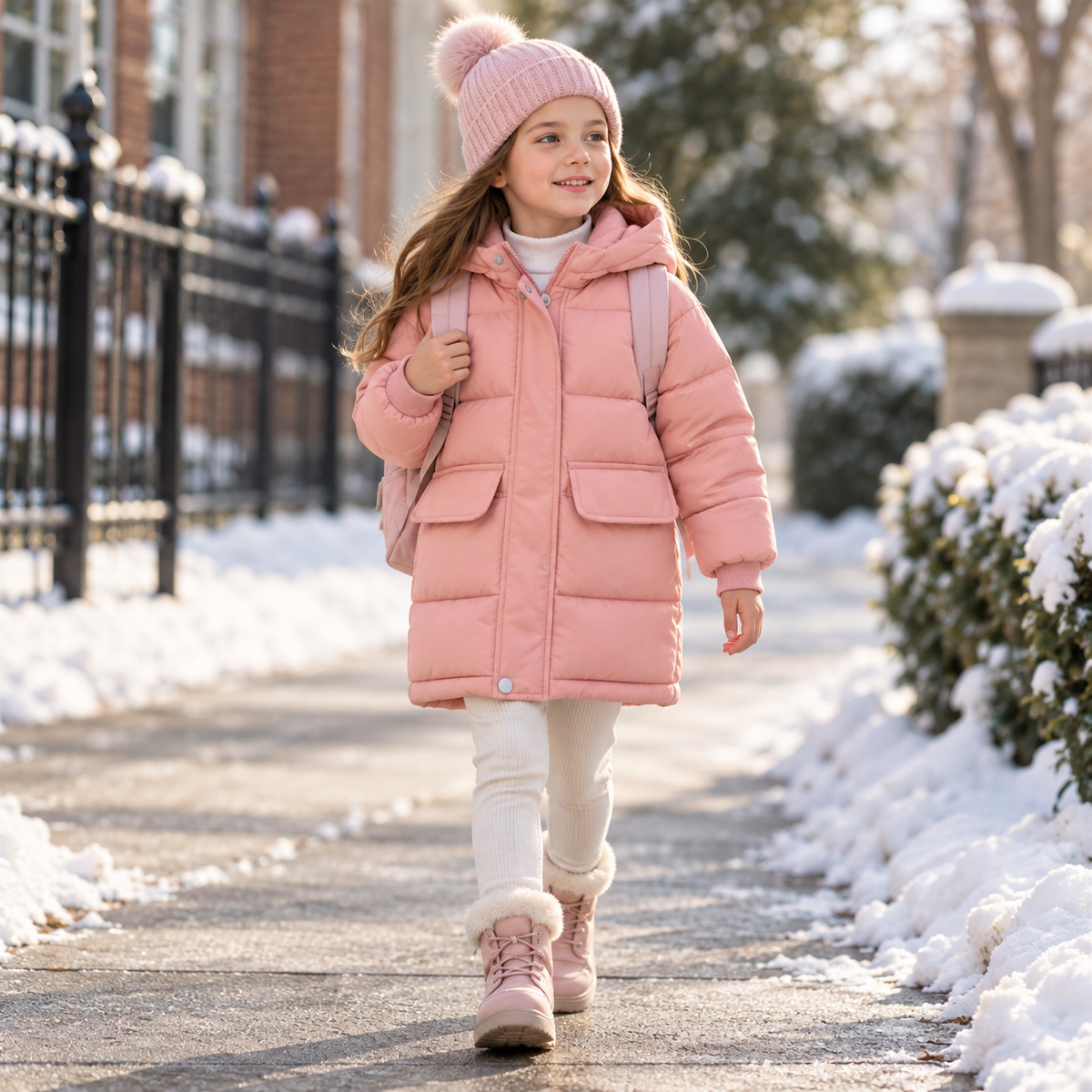Gefütterte Winterjacke für Kinder - Lange Steppjacke mit Kapuze - Unisex-Pufferjacke 3-12 Jahre Warm | Sansoti