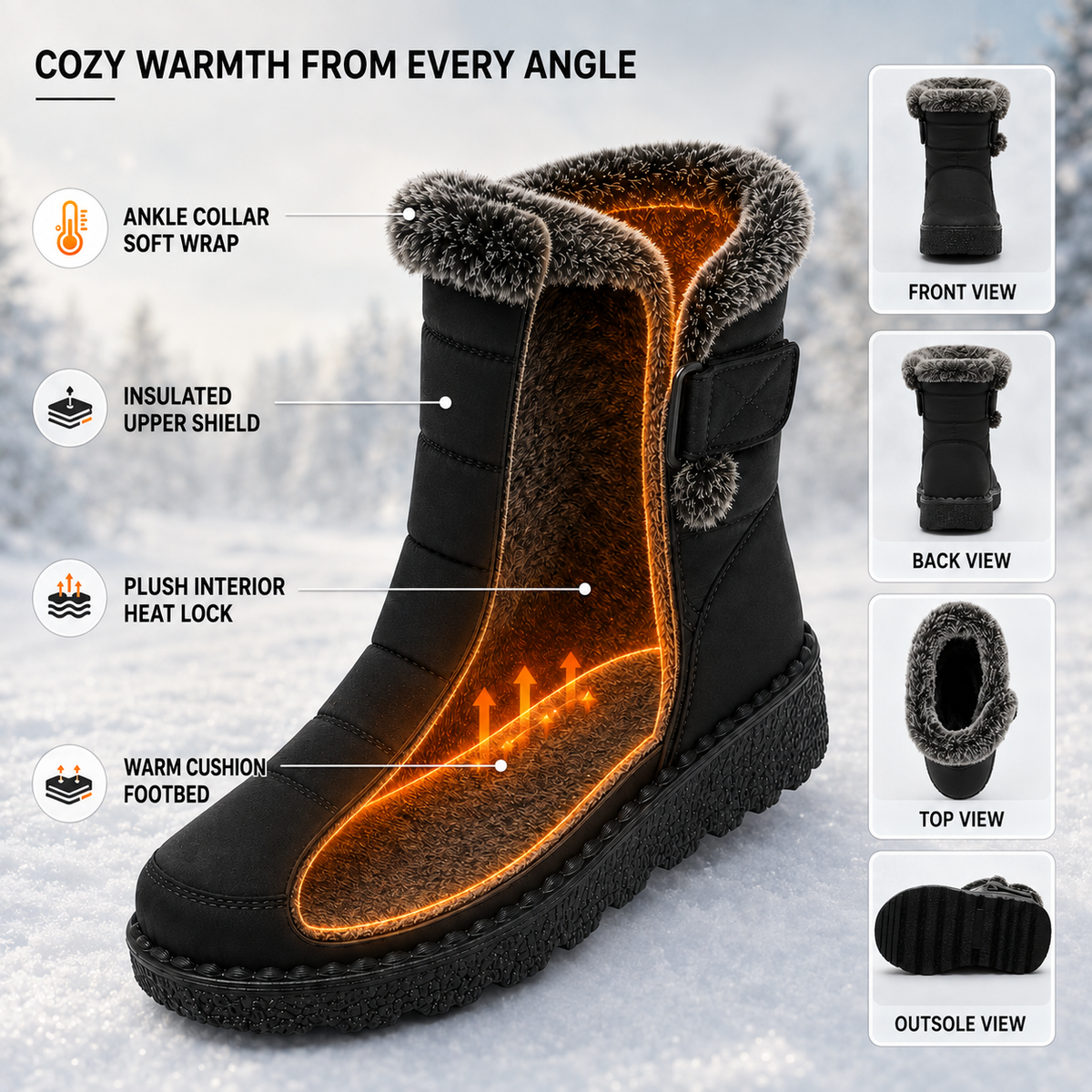 Gefütterte Winterstiefel Damen Wasserabweisend Klettverschluss Rutschfeste Schneestiefel Warm Gefüttert Komfortabel | Sansoti