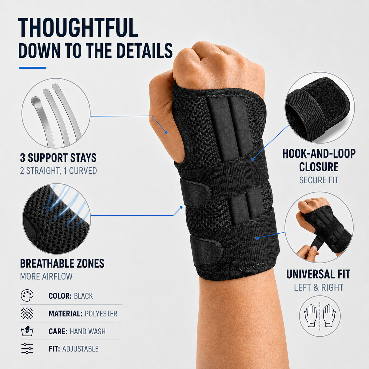 Adjustable Wrist Brace with Removable Splints for Left and Right Hands Pain Relief and Support | Sansoti