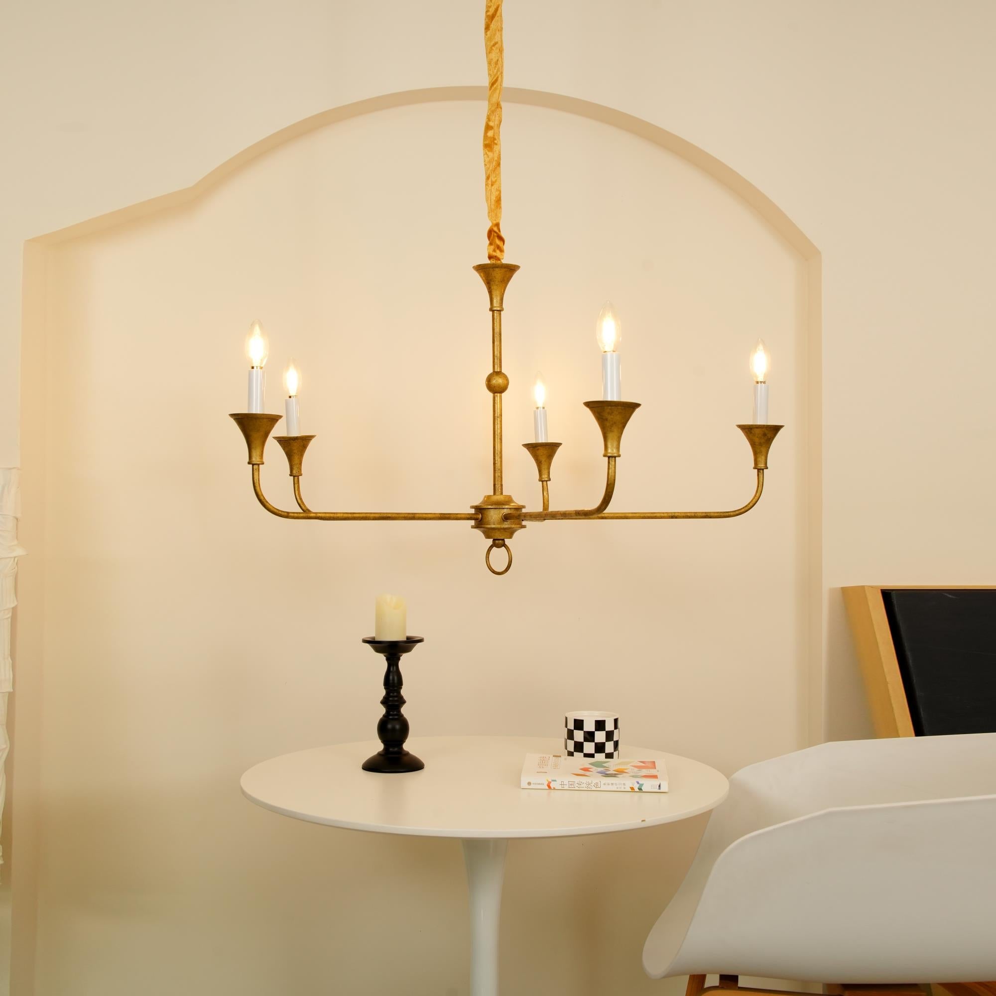 Lampe Bougie Lustre Laiton Métal Or Noir Blanc Nickel Salon Salle à Manger 5 6 Bras Suspension Vintage Lustre Bougies | Restfield