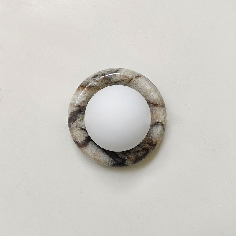 Runde Jade-Wandleuchte mit Glasschirm – Luxuriöse Naturstein-Designleuchte 14 cm | Restfield