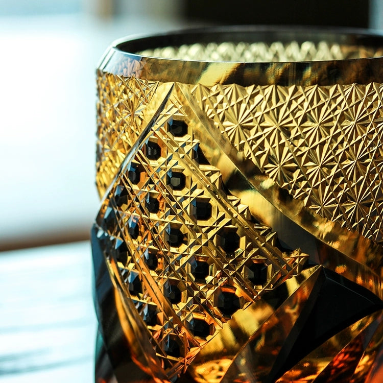 Whiskeyglas Edo Kiriko Dark Knight Handgemaakt Donker Amber Japans Kristal Houten Doos | Sansoti