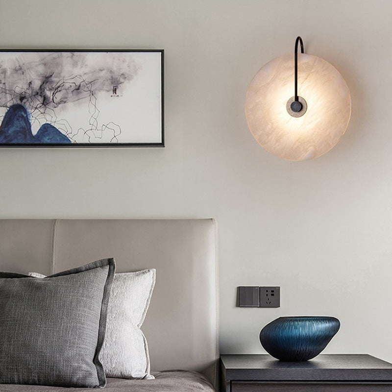 Applique Murale Marbre LED Ronde Albâtre Or Minimaliste Luxe Salon Chambre | Restfield