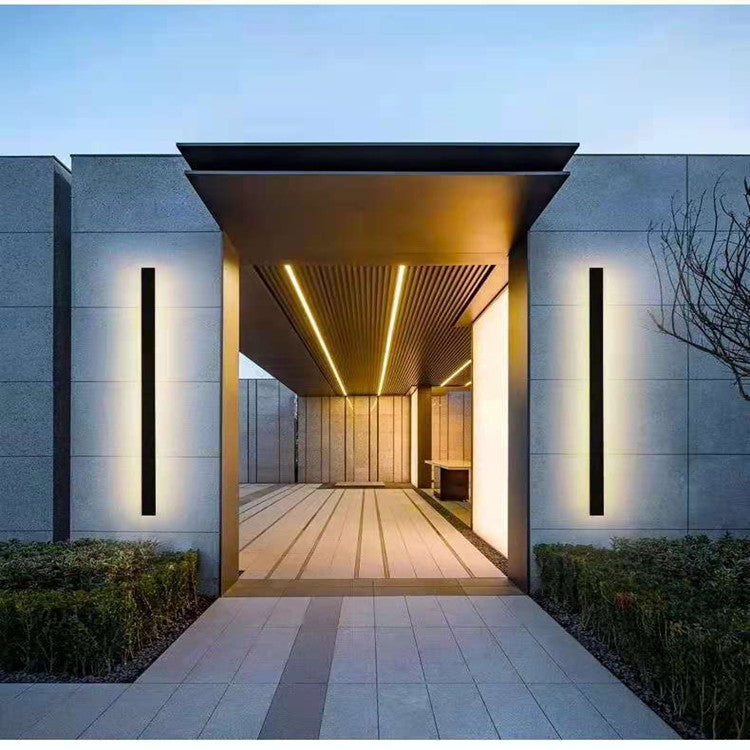 Aluminum Waterproof Outdoor Wall Lamp Linear LED Sleek Design Black Chrome Garden Veranda Garage Ambient Light 40-240cm | Sansoti