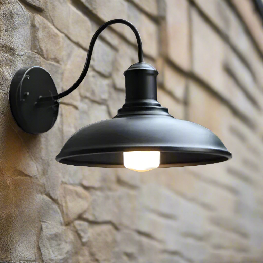 Buitenlamp Wandlamp Industrieel Vintage IJzer Kom Zwart 37cm LED | Sansoti