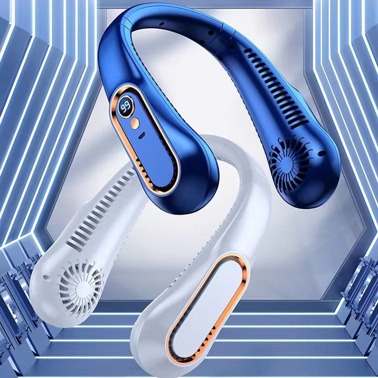 Draagbare Nekventilator met Digitaal Display Groen Wit Blauw Handsfree USB Oplaadbaar Mobiele Koeling | Sansoti