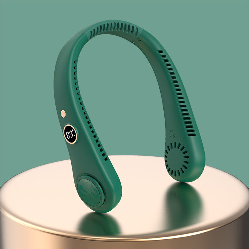 Draagbare oplaadbare nekventilator met 3 snelheden, led-display en handsfree koeling voor sport, buitengebruik en reizen | Sansoti