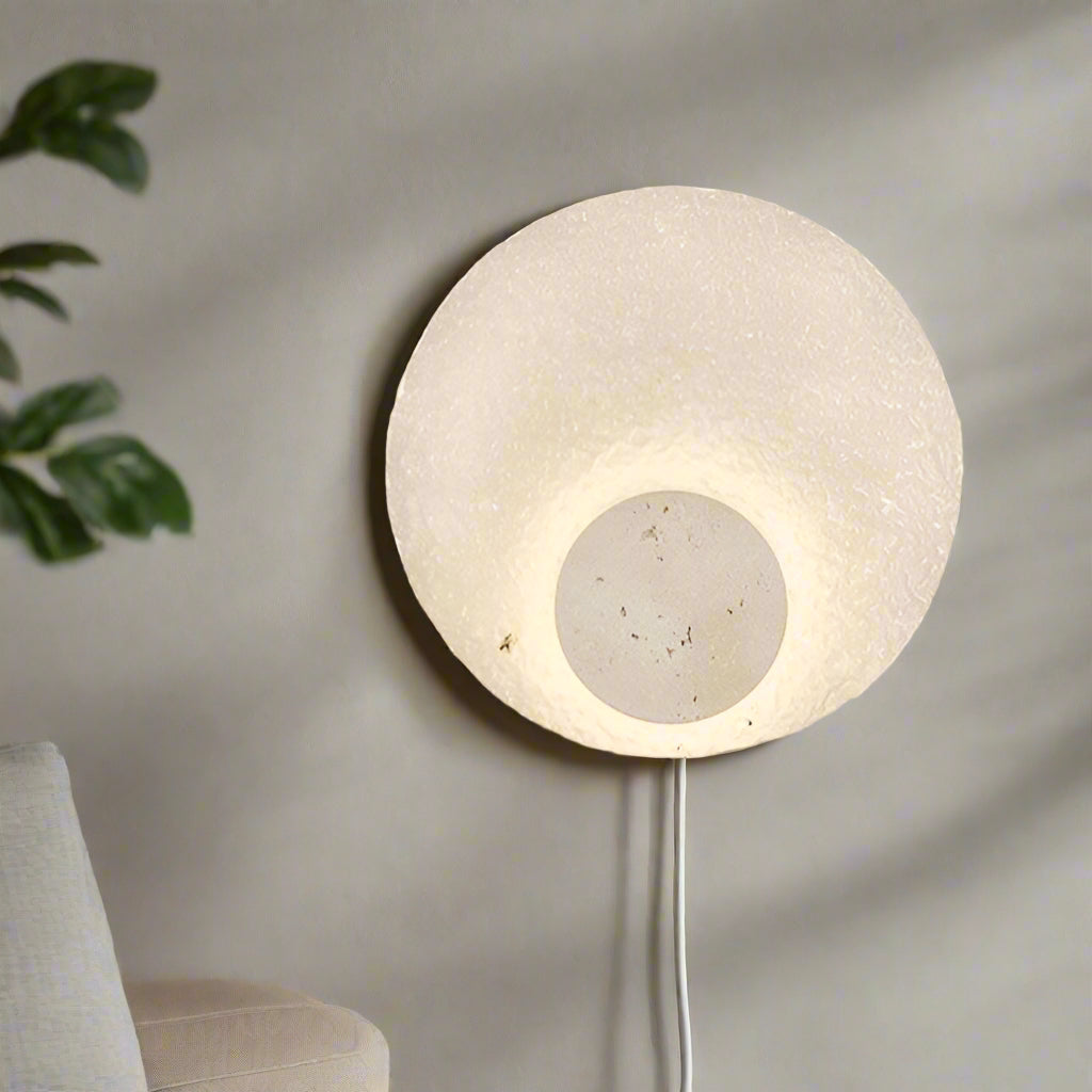 Wandleuchte Travertin Acryl Rund LED Minimalistisch Japandi Ø30 Schlafzimmer Flur | Restfield