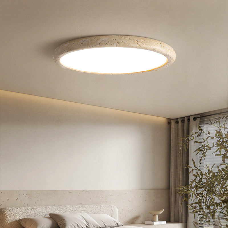 Plafonnier en pierre travertin LED 3000K beige éclairage plafond chambre salon design rond Ø38 Ø48 Ø58 | Restfield