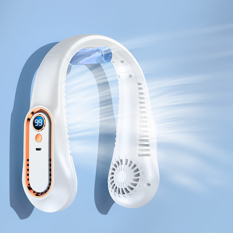 Draagbare Nekventilator met Digitaal Display Groen Wit Blauw Handsfree USB Oplaadbaar Mobiele Koeling | Sansoti