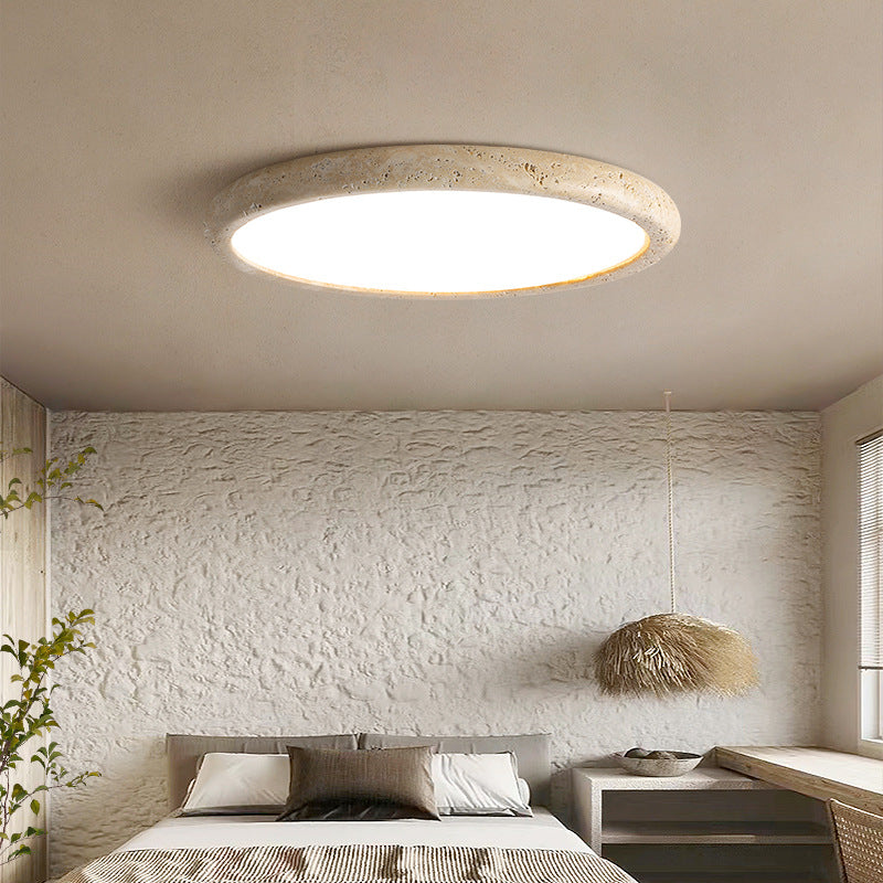 Plafonnier en pierre travertin LED 3000K beige éclairage plafond chambre salon design rond Ø38 Ø48 Ø58 | Restfield