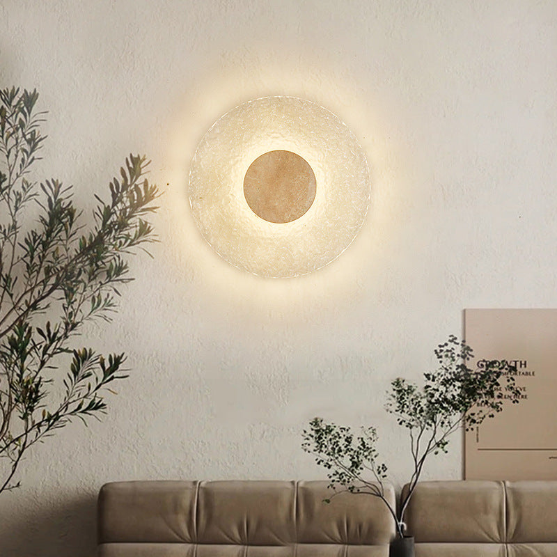 Wandleuchte Travertin Acryl Rund LED Minimalistisch Japandi Ø30 Schlafzimmer Flur | Restfield
