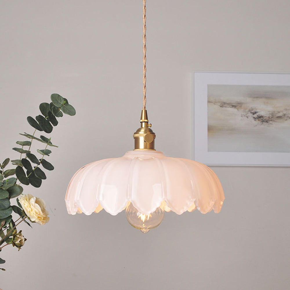 Hanglamp Glas Vintage Bloem Groen Koper 25cm Pendellamp Retro Woonkamer Eetkamer Romantisch | Sansoti