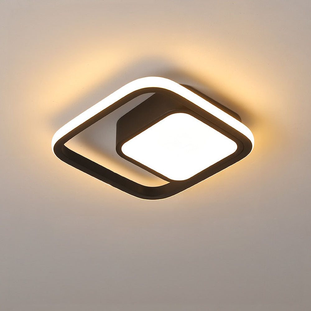 LED Plafondlamp Dubbele Ring Zwart Woonkamer Hal Moderne Plafondverlichting Minimalistisch Warm Licht | Sansoti