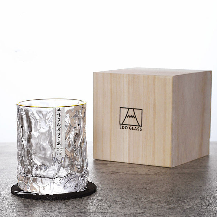 Geometrisch Geslepen Whiskyglas 300ml Transparant met Houten Cadeaubox en Onderzetter – Handgemaakt Kristalglas voor Premium Spirits | Sansoti
