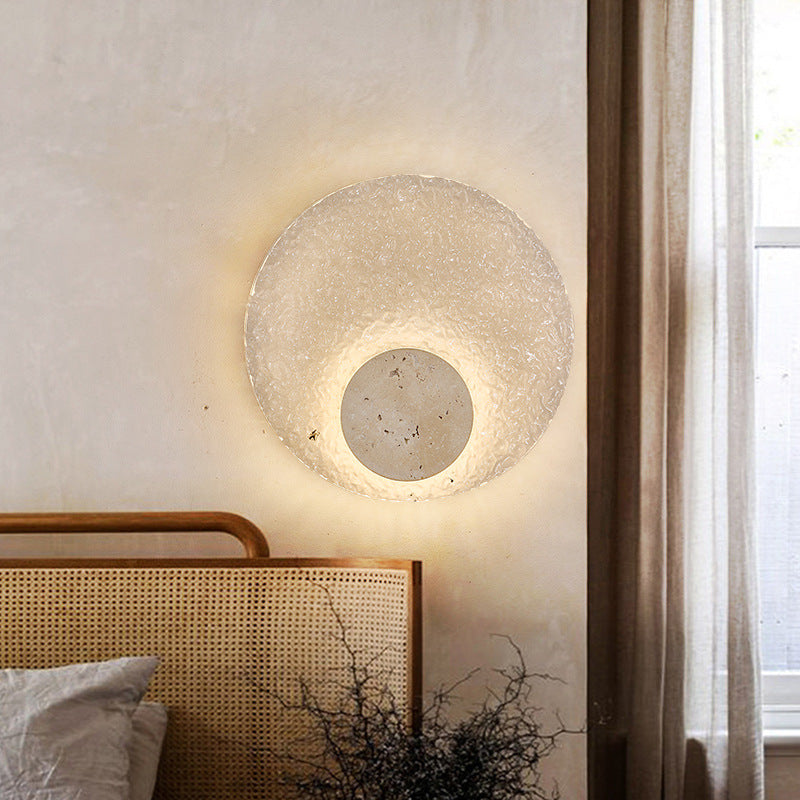 Wandleuchte Travertin Acryl Rund LED Minimalistisch Japandi Ø30 Schlafzimmer Flur | Restfield