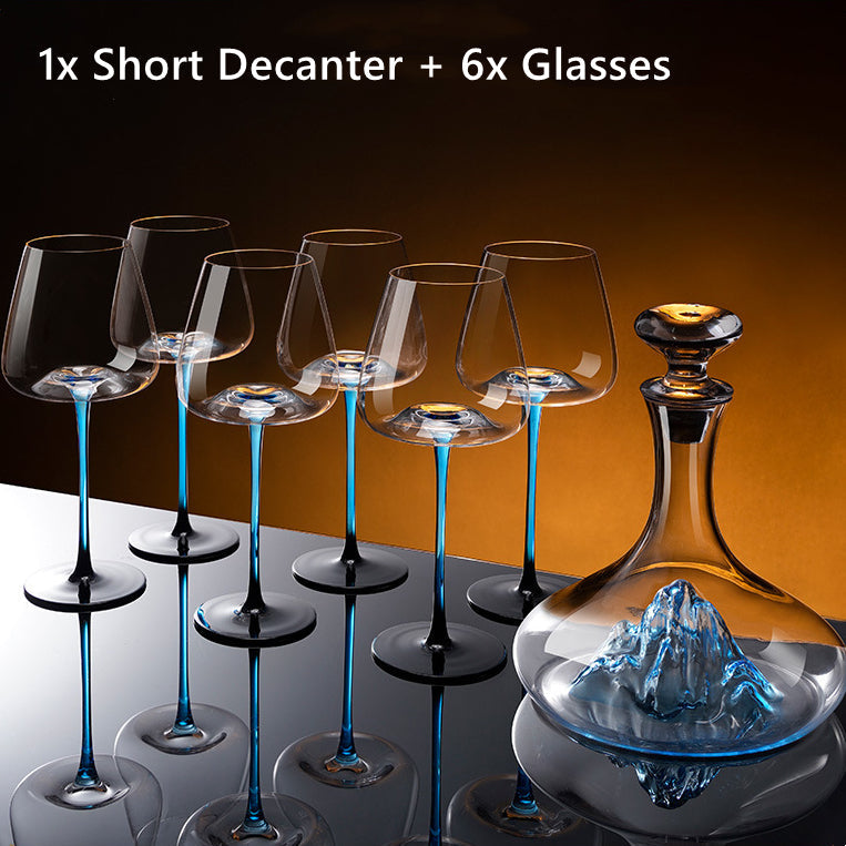 Weinglas Blauer Stiel Bordeaux Karaffen-Set Handbemaltes Glas Tafelaufsatz Wein | Restfield