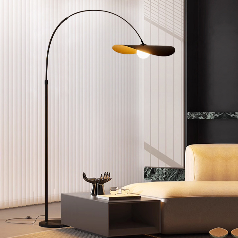 Lampadaire arc LED fer acrylique noir salon coin lecture lampe sur pied minimaliste Wabi Sabi lampe arc intérieur moderne | Restfield
