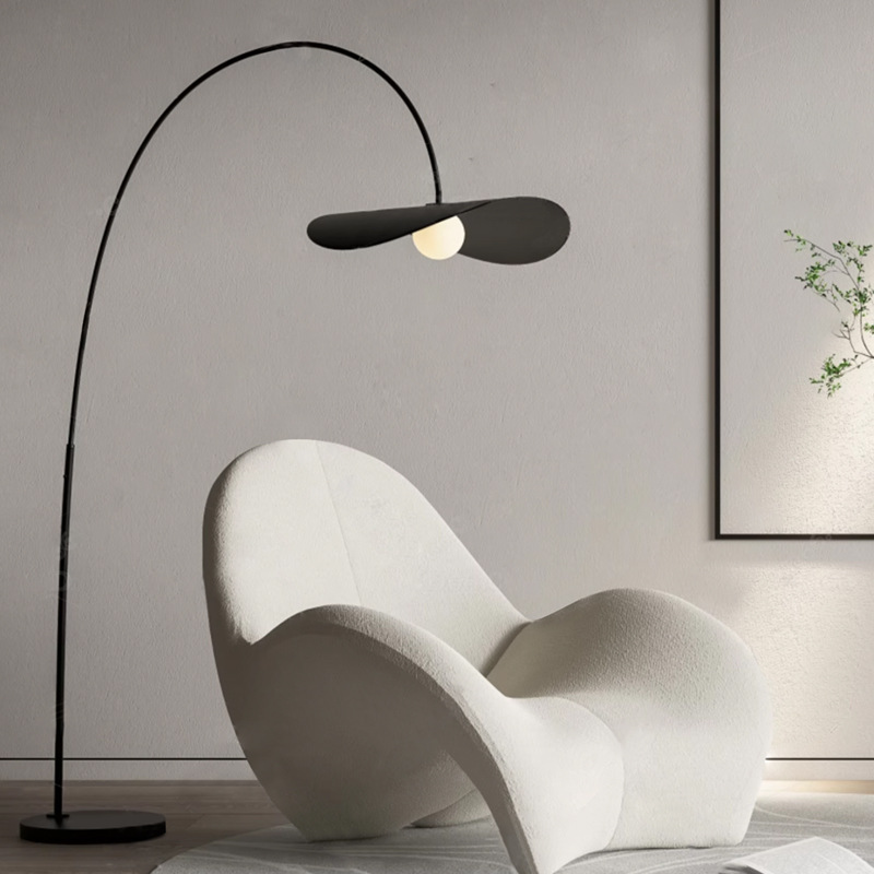 Bogen-Stehleuchte LED Eisen Acryl Schwarz Wohnzimmer Leseecke Stehlampe Minimalistisch Wabi Sabi Bogenlampe Modernes Interieur | Restfield