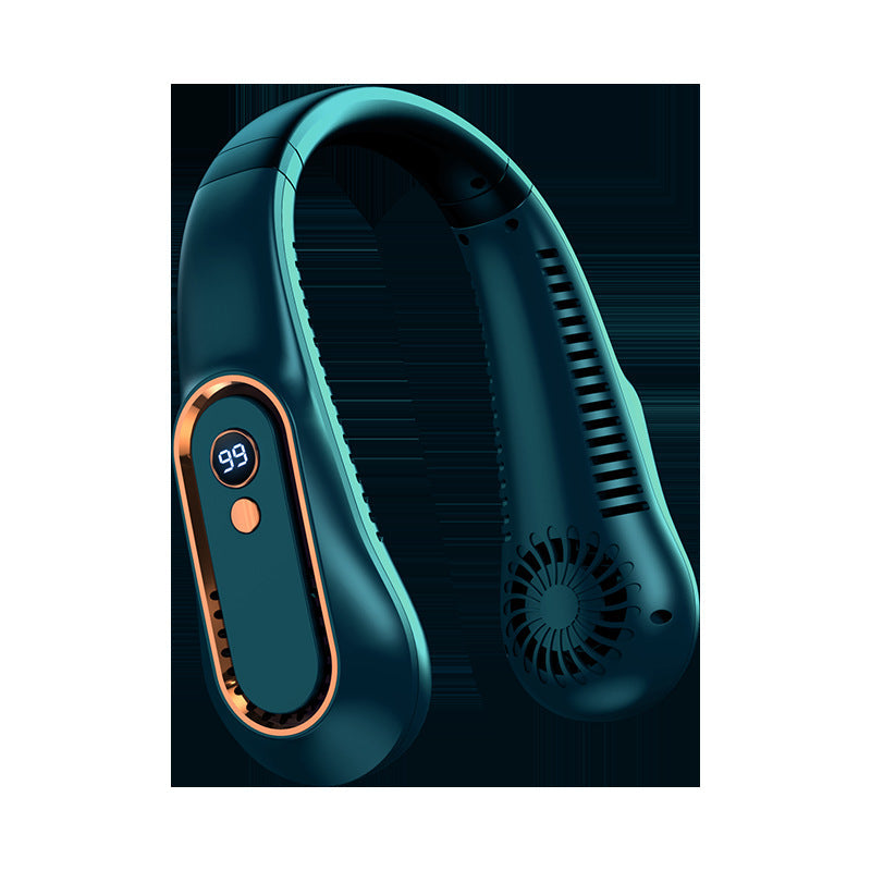 Draagbare Nekventilator met Digitaal Display Groen Wit Blauw Handsfree USB Oplaadbaar Mobiele Koeling | Sansoti