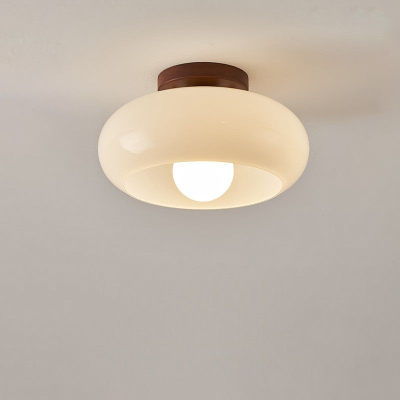 Bauhaus Plafondlamp Rond met Opaal Glas en Houtdetail – Scandinavisch Design met Warme Sfeerverlichting | Sansoti