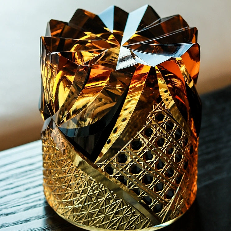 Whiskeyglas Edo Kiriko Dark Knight Handgemaakt Donker Amber Japans Kristal Houten Doos | Sansoti