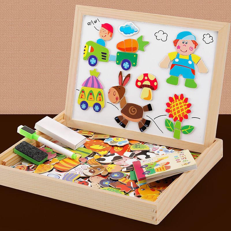 Dubbelzijdig Tekenbord voor Kinderen Hout Magnetisch Krijtbord Whiteboard Creatief Educatief Speelgoed voor Thuis School Activiteiten | Sansoti