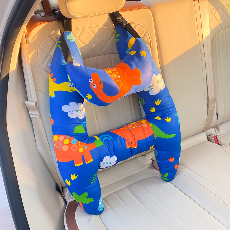 Autokussen Kind Hoofdsteun Katoenmix 67x50cm Beige Reiskussen Auto Neksteun Kinderstoel Lange Rit Comfort Slaapondersteuning | Sansoti