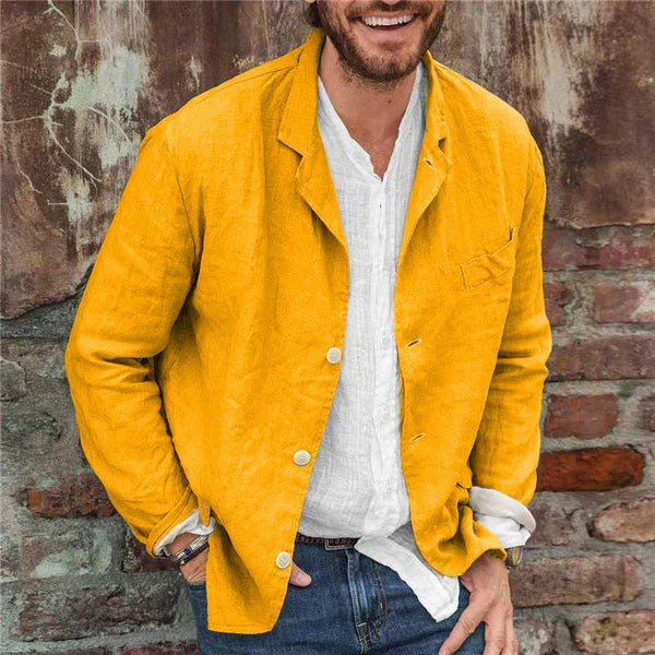 Lichte Herenjack Linnen Katoen Regular Fit Knopen Voorjaar Zomer Overgangsjack Casual Stijl Ademend Comfortabel | Sansoti