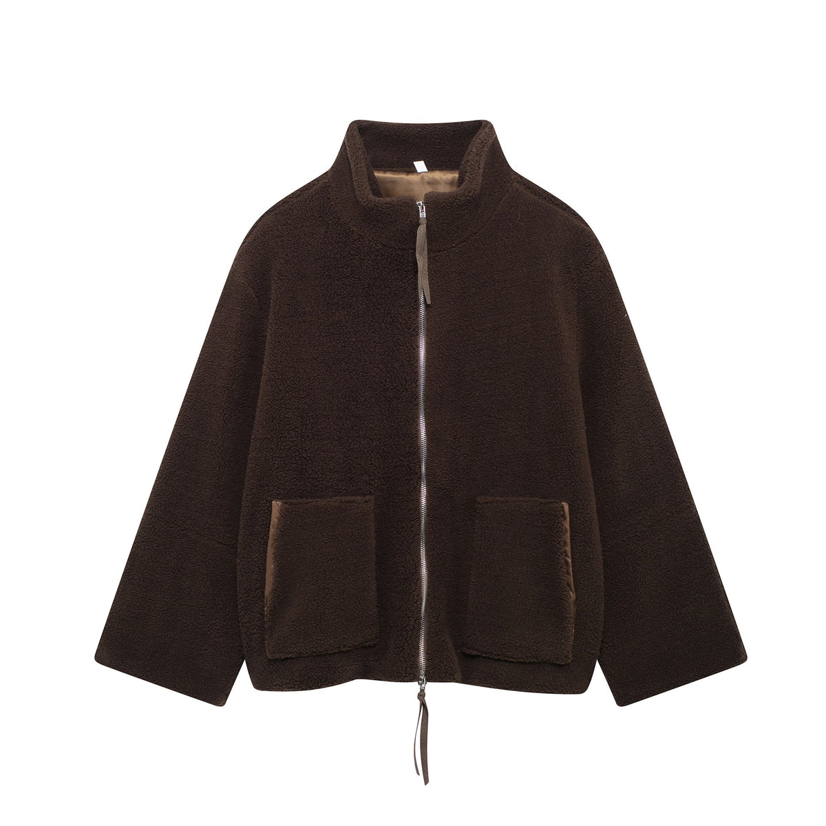 Manteau d’hiver teddy pour femme à col montant - Veste imitation laine d’agneau douce - Beige marron kaki - Modèle chaud pour l’hiver | Sansoti