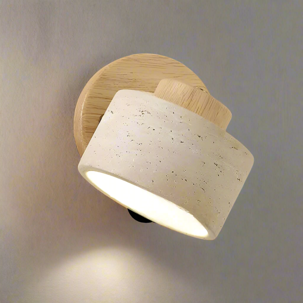Wandlamp Travertin Steen LED E27 3000K Japandi Compact Rond | Sansoti