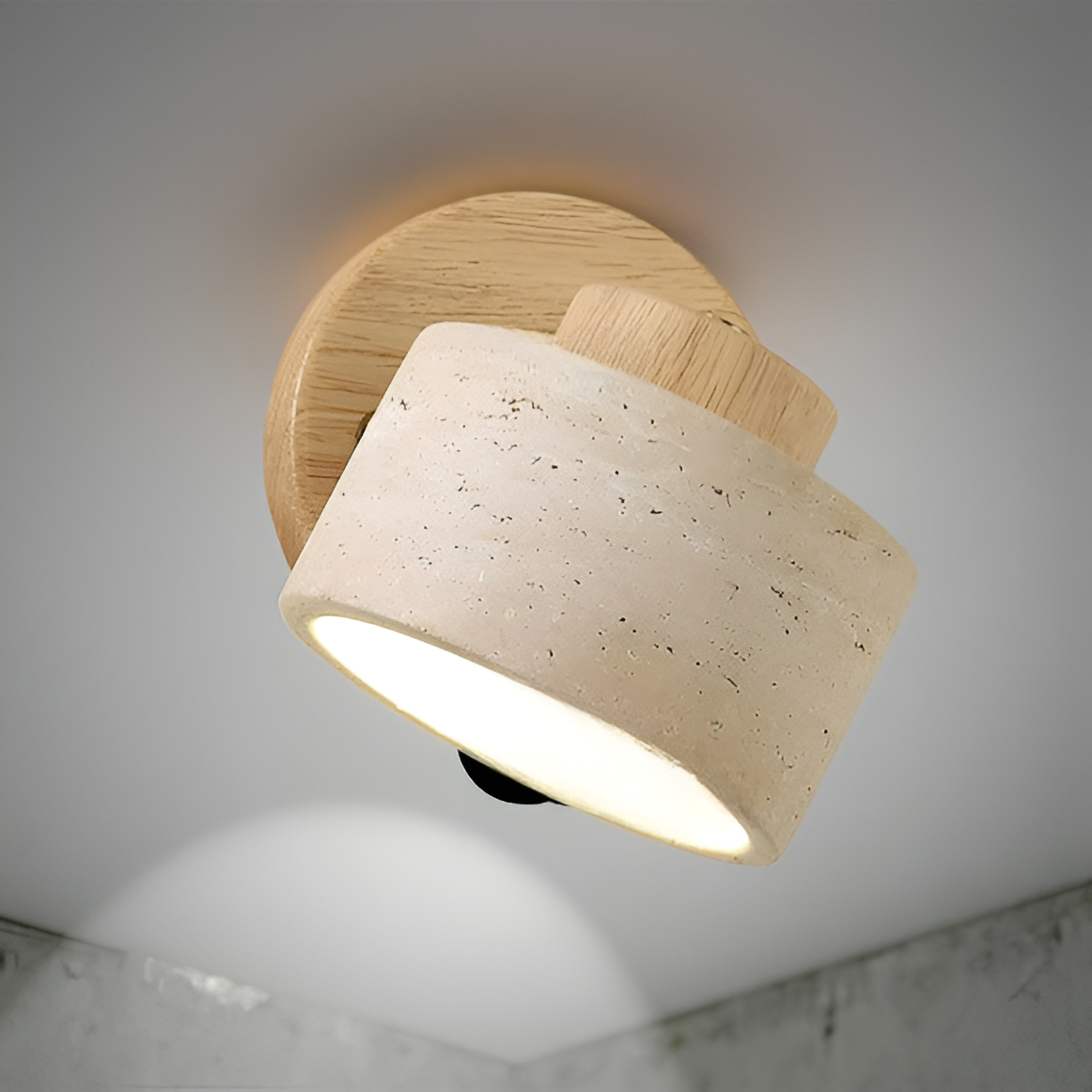 Wandlamp Travertin Steen LED E27 3000K Japandi Compact Rond | Sansoti