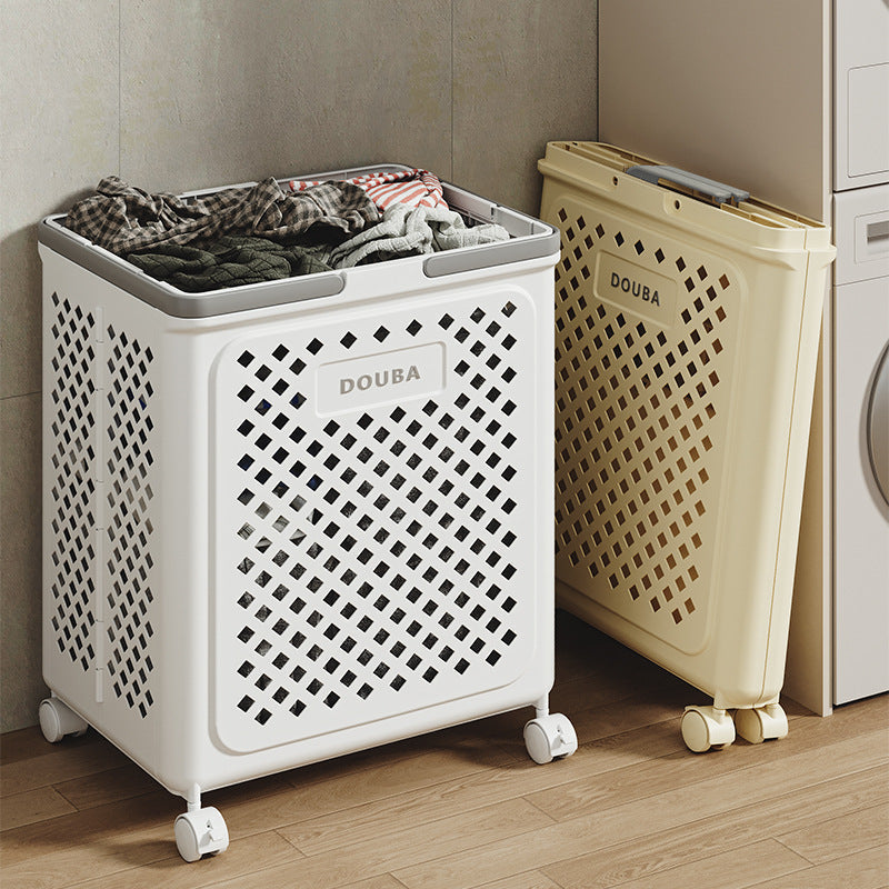 Foldable Laundry Basket on Wheels Collapsible Water-Repellent Laundry Hamper for Bathroom Household Storage | Sansoti