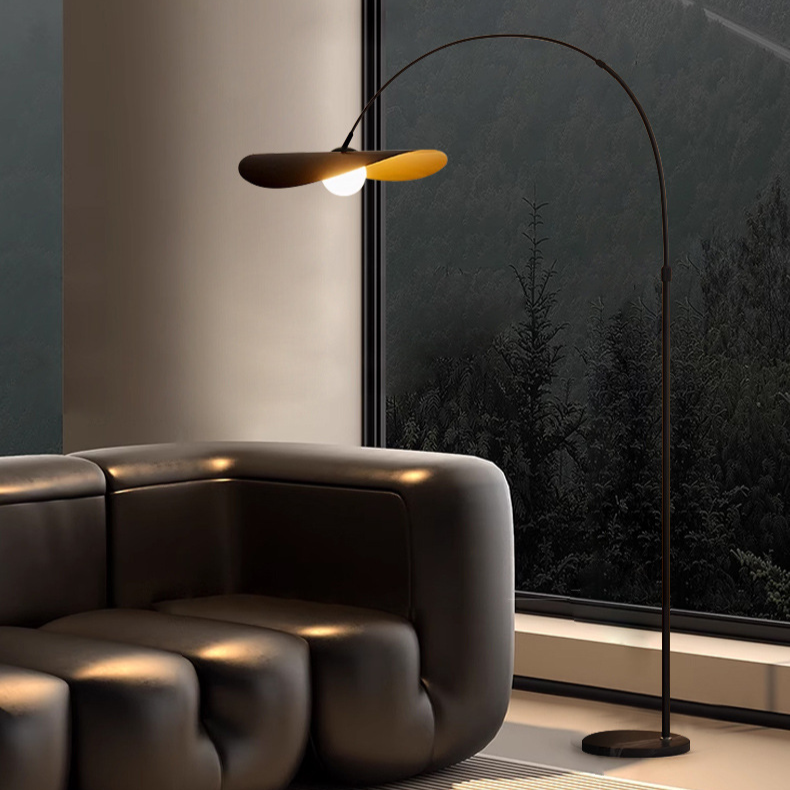 Bogen-Stehleuchte LED Eisen Acryl Schwarz Wohnzimmer Leseecke Stehlampe Minimalistisch Wabi Sabi Bogenlampe Modernes Interieur | Restfield