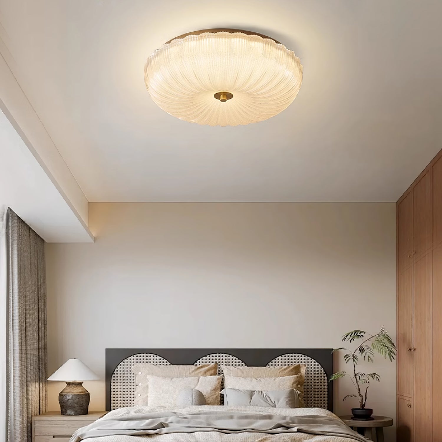 Glazen Plafondlamp met Geribbelde Textuur – Warm Dimbaar Licht voor Slaapkamer en Woonkamer – ø 20 tot 50 cm | Sansoti