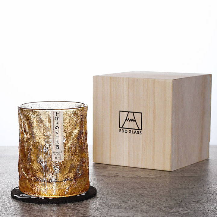 Geometrisch Geslepen Whiskyglas 300ml Transparant met Houten Cadeaubox en Onderzetter – Handgemaakt Kristalglas voor Premium Spirits | Sansoti
