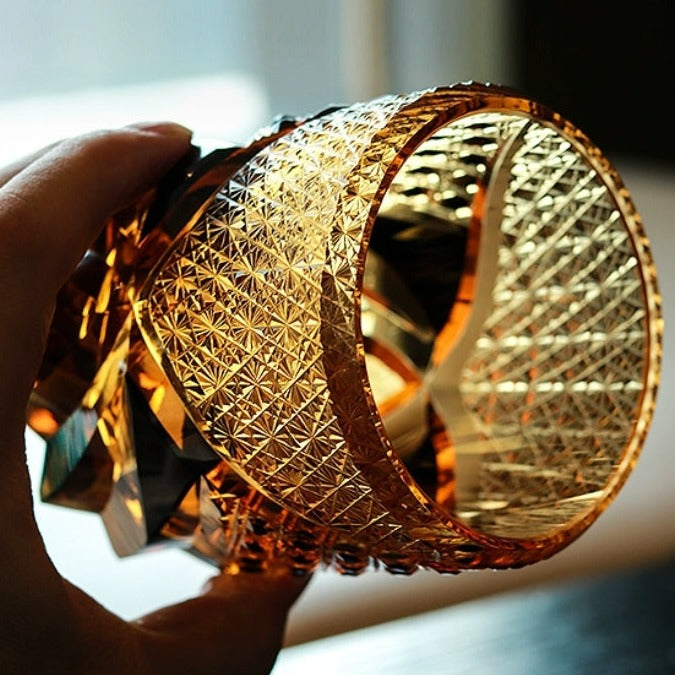 Whiskeyglas Edo Kiriko Dark Knight Handgemaakt Donker Amber Japans Kristal Houten Doos | Sansoti