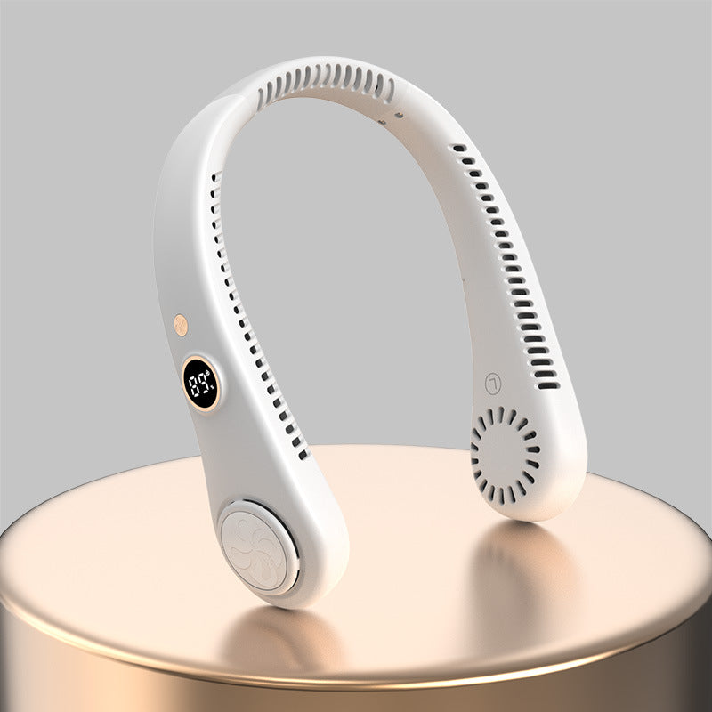 Draagbare oplaadbare nekventilator met 3 snelheden, led-display en handsfree koeling voor sport, buitengebruik en reizen | Sansoti