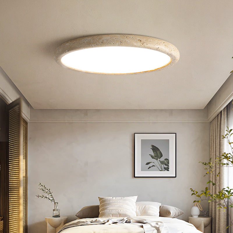 Plafonnier en pierre travertin LED 3000K beige éclairage plafond chambre salon design rond Ø38 Ø48 Ø58 | Restfield