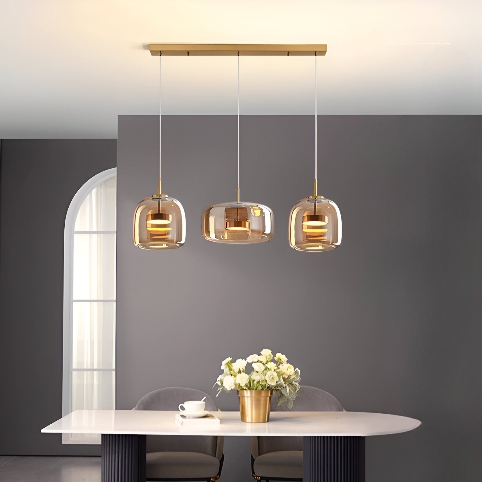 Hängelampe Rauchglas Retro Trio Handgeblasen Dimmbar Verstellbar Schwarz | Restfield