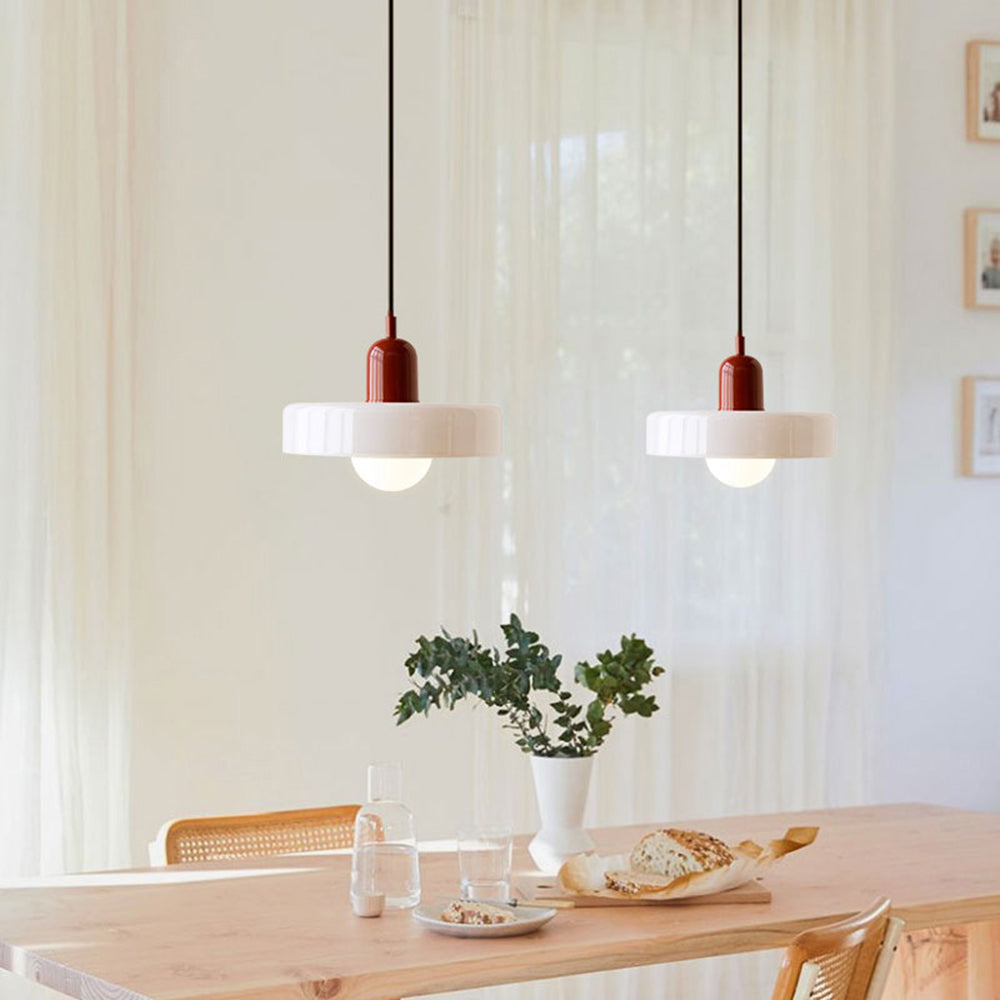 Glazen Hanglamp Bauhausstijl Gekleurd Glas Rond Ø25-35cm E27 Verstelbaar Eettafel Plafondlamp Retro Design | Sansoti