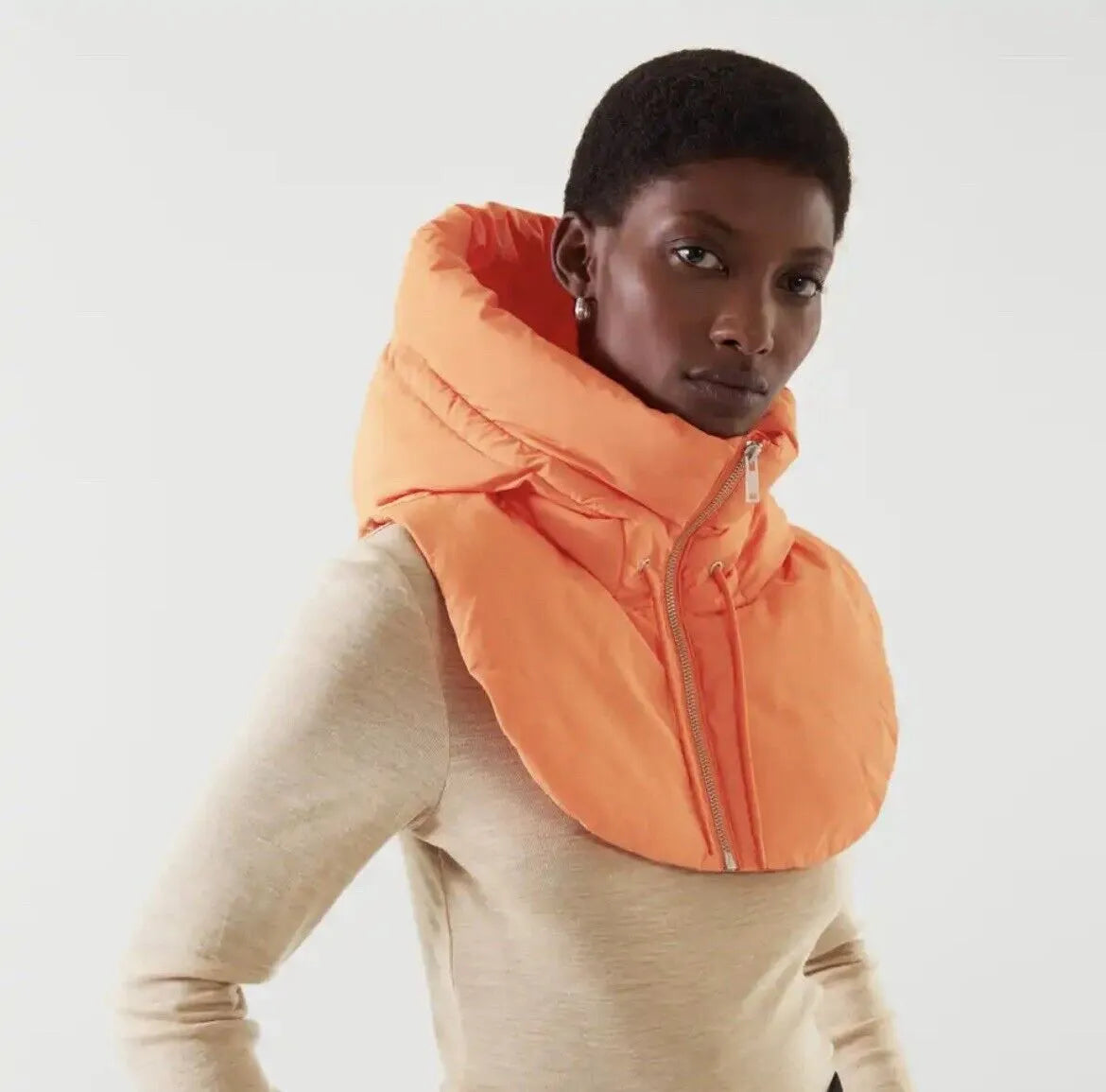 Écharpe à capuche, tour de cou tricoté à fermeture éclair pour femmes, hiver, en polyester et coton, confortable, doux et chaud | Sansoti